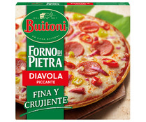 Pizza diavola (picante) con pepperoni, guindillas y masa fina y crujiente BUITONI Forno di pietra 340 g