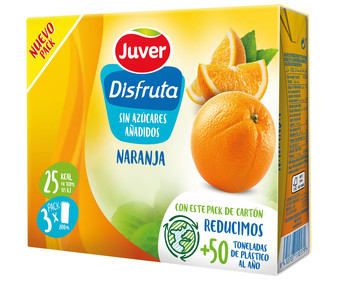 Néctar de naranja, sin azúcares añadidos JUVER DISFRUTA pack 3 uds x 20 cl. Néctar de naranja, sin azúcares añadidos JUVER DISFRUTA pack 3 uds x 20 cl.