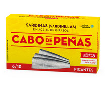 Sardinillas picantes en aceite de girasol CABO DE PEÑAS lata de 60 g.