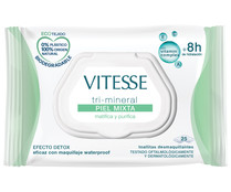 Toallitas limpiadoras y desmaquillanes con efecto detox, para pieles mixtas VITESSE 25 uds