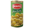 Aceitunas verdes manzanilla rellenas de anchoa SERPIS lata de 170 g.