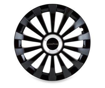 Juego de 4 tapacubos modelo Flexo 40 para ruedas de 35,56cm o (14"), de color negro y diseño robusto y plano con aspecto de llanta de aleación GOODYEAR 1 unidad. Juego de 4 tapacubos modelo Flexo 40 para ruedas de 35,56cm o (14"), de color negro y diseño robusto y plano con aspecto de llanta de aleación GOODYEAR 1 unidad.