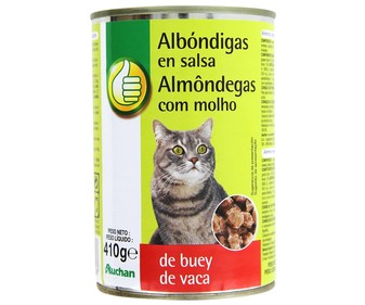 Comida para gatos adultos a base de albóndigas de buey PRODUCTO ECONÓMICO ALCAMPO lata 410 g. Comida para gatos adultos a base de albóndigas de buey PRODUCTO ECONÓMICO ALCAMPO lata 410 g.
