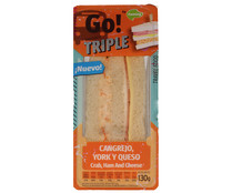 Sandwich de pan de molde con salsa de surimi, fiambre de carne y queso ÑAMING Go! triple 130 g.