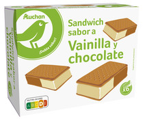 Sándwich de galleta relleno de helado sabor a vainilla y chocolate PRODUCTO ALCAMPO 6 x 100 ml.