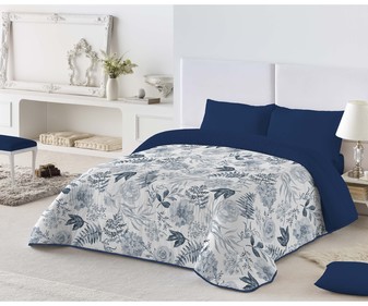 Edredón reversible para cama de 150 cm con estampado de flores, 100% poliéster, NATURALS. Edredón reversible para cama de 150 cm con estampado de flores, 100% poliéster, NATURALS.