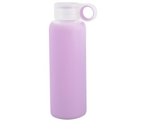 Botella de vidrio borosilicato con cubierta de silicona color morado y tapa de polipropileto, 0,36 litros PASABAHCE.