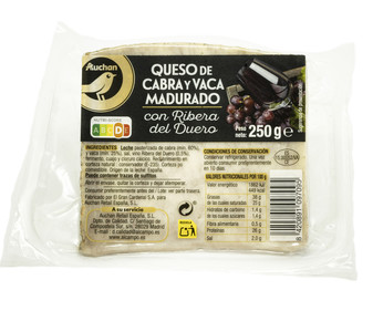 Queso de cabra y vaca madurado con Ribera del Duero ALCAMPO GOURMET 250 g. Queso de cabra y vaca madurado con Ribera del Duero ALCAMPO GOURMET 250 g.