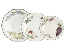 Vajilla completa 18 piezas de loza inglesa, diseño octogonal y decorado frutal CHURCHILL.