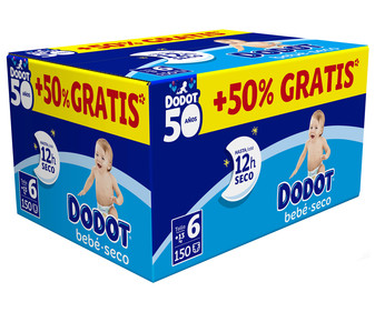Pañales talla 6, para niños de más de 13 kilogramos DODOT 150 uds. Pañales talla 6, para niños de más de 13 kilogramos DODOT 150 uds.