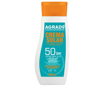 Protector solar resistente al agua, con vitamina E y FPS 50 (muy alto) AGRADO 250 ml.