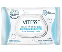 Toallitas desmaquillantes 3 en 1, con agua micelar, para todo tipo de pieles VITESSE 25 uds.