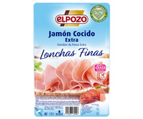 Jamón cocido extra, cortado en finas lonchas EL POZO 85 g.