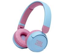 Auriculares Bluetooth para niños tipo diadema JBL JR 310 BT, control de volumen, color azul y rosa.