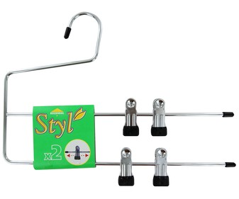 Percha metálica para faldas y pantalones con dos barras pinzas ROZENBAL. Percha metálica para faldas y pantalones con dos barras pinzas ROZENBAL.