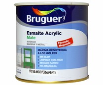 Bote de 0.25l. de esmalte acrílico decorativo de color blanco permanente con acabado mate BRUGUER.