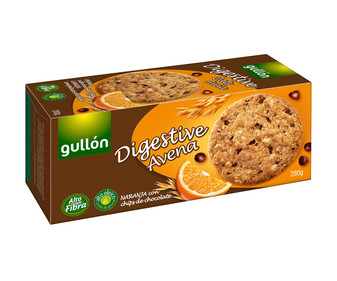 Galletas Digestive avena con naranja y chips de chocolate GULLÓN 280 g. Galletas Digestive avena con naranja y chips de chocolate GULLÓN 280 g.