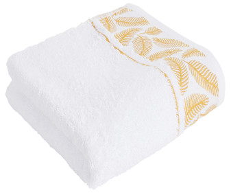 Toalla de baño con cenefa, color blanco, 500 g/m², ACTUEL. Toalla de baño con cenefa, color blanco, 500 g/m², ACTUEL.