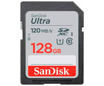 Tarjeta de memoria SANDISK ULTRA, SDXC, capacidad 128GB, alta velocidad, 120MB/S, clase 10. Tarjeta de memoria SANDISK ULTRA, SDXC, capacidad 128GB, alta velocidad, 120MB/S, clase 10.