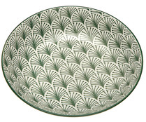 Plato hondo redondo de porcelana con diseño vintage color verde, 22cm., Palm VERSA.