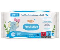 Toallitas húmedas para bebé con aloe vera y sin alcohol BREVIA Babycream 100 uds.