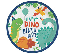 Set de 10 platos con estampado infantil Dino de cartón, 23 cm, LIRAGRAM.