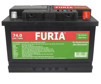 Batería de coche 74Ah, arranque 680A, 12V, L: 27,8cm, A: 17,5cm, H: 19cm, FURIA.