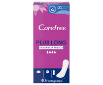 Salvaslips extra-largos con fresca fragancia CAREFREE Plus long 40 uds.