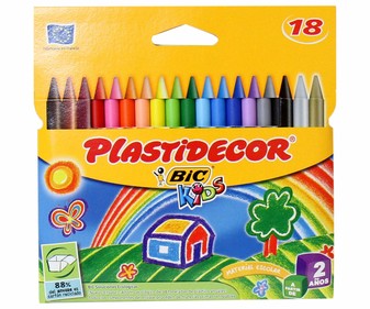 Caja de 18 pinturas extra-resistentes y que no manchan las manos, de diferentes colores, PLASTIDECOR. Caja de 18 pinturas extra-resistentes y que no manchan las manos, de diferentes colores, PLASTIDECOR.