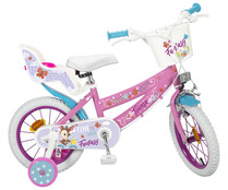Bicicleta infantil de 16" (40,64cm) con cesta, portamuñecas y guardabarros, color rosa y blanco, Fantasy Walk TOIMSA.