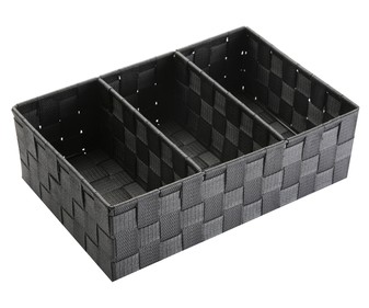 Caja de ordenación multiúsos con 3 compartimentos, fabricada en Nylon color gris, 10x21x32cm. VERSA. Caja de ordenación multiúsos con 3 compartimentos, fabricada en Nylon color gris, 10x21x32cm. VERSA.
