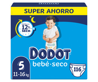 Pañales talla 5, para niños de 11 a 16 kilogramos DODOT Bebé-seco 116 uds. Pañales talla 5, para niños de 11 a 16 kilogramos DODOT Bebé-seco 116 uds.