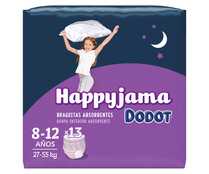 Pañales de noche talla 8 (braguitas absorventes), para niñas de 27 a 55 kilogramos y de 8 a 12 años DODOT Happyjama 13 uds.