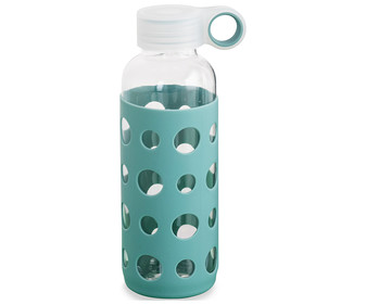 Botella de vidrio con funda de silicona color turquesa, 0,4 litros, Quidate QUID. Botella de vidrio con funda de silicona color turquesa, 0,4 litros, Quidate QUID.