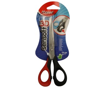Tijera escolar o de oficina con hojas de 16 cm, ergonomia 3D y mangos flexibles MAPED Sensoft 3D. Tijera escolar o de oficina con hojas de 16 cm, ergonomia 3D y mangos flexibles MAPED Sensoft 3D.