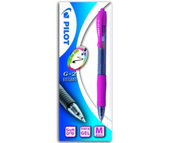 Bolígrafo grip suave punta retráctil mediana y tinta en gel con escritura suave rosa PILOT G-2. Bolígrafo grip suave punta retráctil mediana y tinta en gel con escritura suave rosa PILOT G-2.
