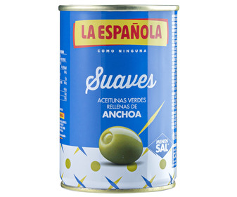 Aceitunas verdes rellenas de anchoa LA ESPAÑOLA Suaves lata 130 g. Aceitunas verdes rellenas de anchoa LA ESPAÑOLA Suaves lata 130 g.