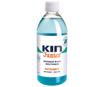 Enjuague bucal anticaires, sin alcohol y de uso diario, sabor a menta suave KIN Junior 500 ml.