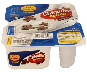 Yogur natural azucarado sabor chocolate y con ositos de galleta (Chiquilin) REINA 2 x 135 g. Yogur natural azucarado sabor chocolate y con ositos de galleta (Chiquilin) REINA 2 x 135 g.