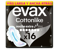 Compresas de noche extra con alas EVAX Cottonlike 16 uds.