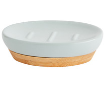 Jabonera de cerámica y bambú para lavabo, medidas: 13,5X9,7X3,5 cm, ACTUEL.