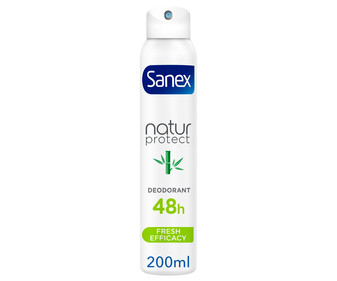 Desodorante en spray para mujer con polvo natural de bambú SANEX Natur protect 200 ml. Desodorante en spray para mujer con polvo natural de bambú SANEX Natur protect 200 ml.