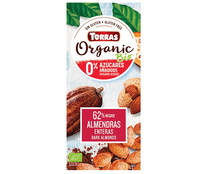 Chocolate negro 62% de cacao con almendras, ecológico TORRAS 150 g.