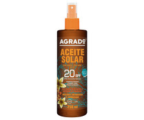 Aceite solar en spray acelerador e intensificador del bronceado con FPS 20 (medio) AGRADO 250 ml.