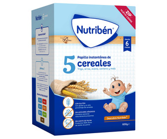 Papilla en polvo con 5 cereales, a partir de 6 meses NUTRIBÉN 600 g. Papilla en polvo con 5 cereales, a partir de 6 meses NUTRIBÉN 600 g.