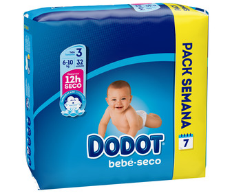 Pañales talla 3, para niños de 6 a 10 kilos DODOT 32 uds. Pañales talla 3, para niños de 6 a 10 kilos DODOT 32 uds.