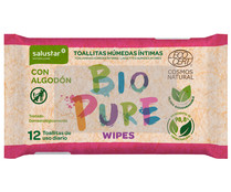 Toallitas húmedas íntimas, con algodón y dematológicamente testadas SALUSTAR Bio pure 12 uds.