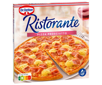 Pizza de masa fina y crujiente cubierta con tomate, jamón cocido y queso DR. OETKER Ristorante 340 g. Pizza de masa fina y crujiente cubierta con tomate, jamón cocido y queso DR. OETKER Ristorante 340 g.