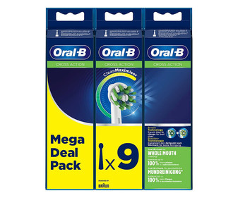 Pack de 9 recambios de cepillo dental eléctrico ORAL-B Cross Action EB50RB-9. Pack de 9 recambios de cepillo dental eléctrico ORAL-B Cross Action EB50RB-9.