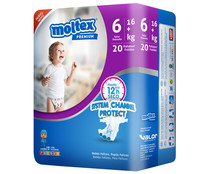 Pañales talla 6, para niños de + 16 kilogramos MOLTEX Premium 20 uds. Pañales talla 6, para niños de + 16 kilogramos MOLTEX Premium 20 uds.